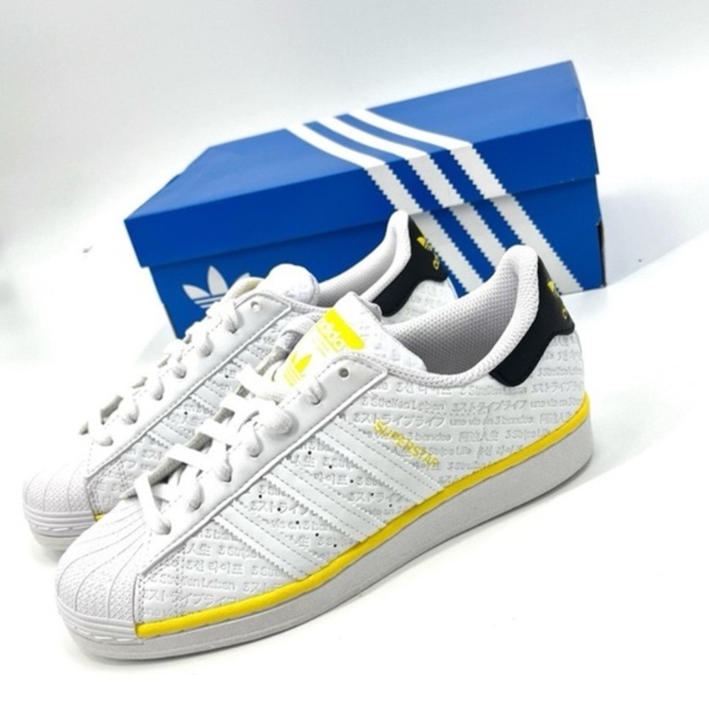 Adidas Superstar Originals Special Edition White Sneakers with Yellow Trim